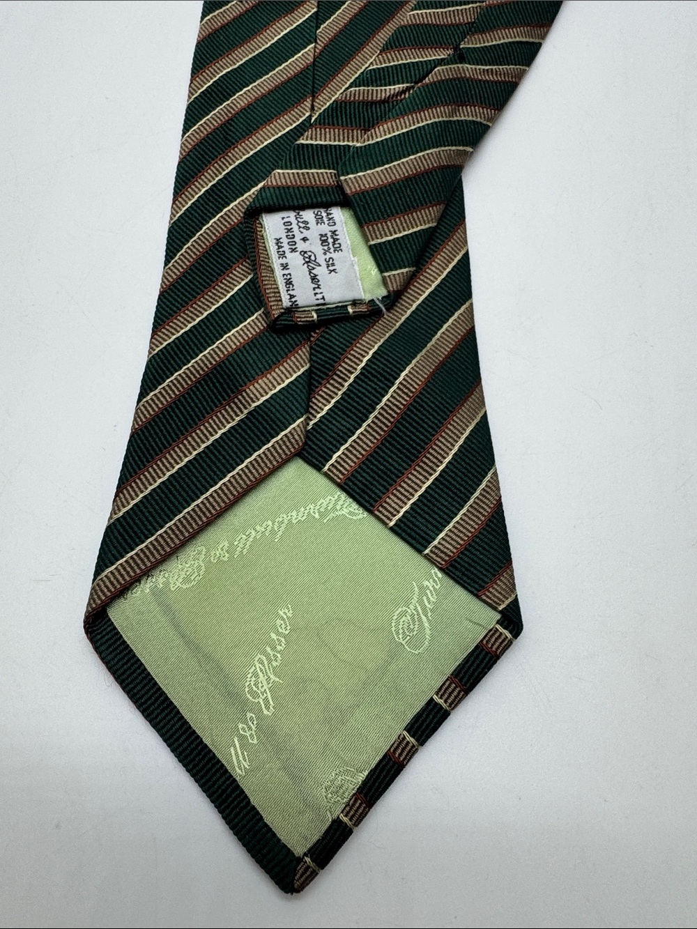 Turnbull & Asser Green and Brown Striped Silk Tie # 0042